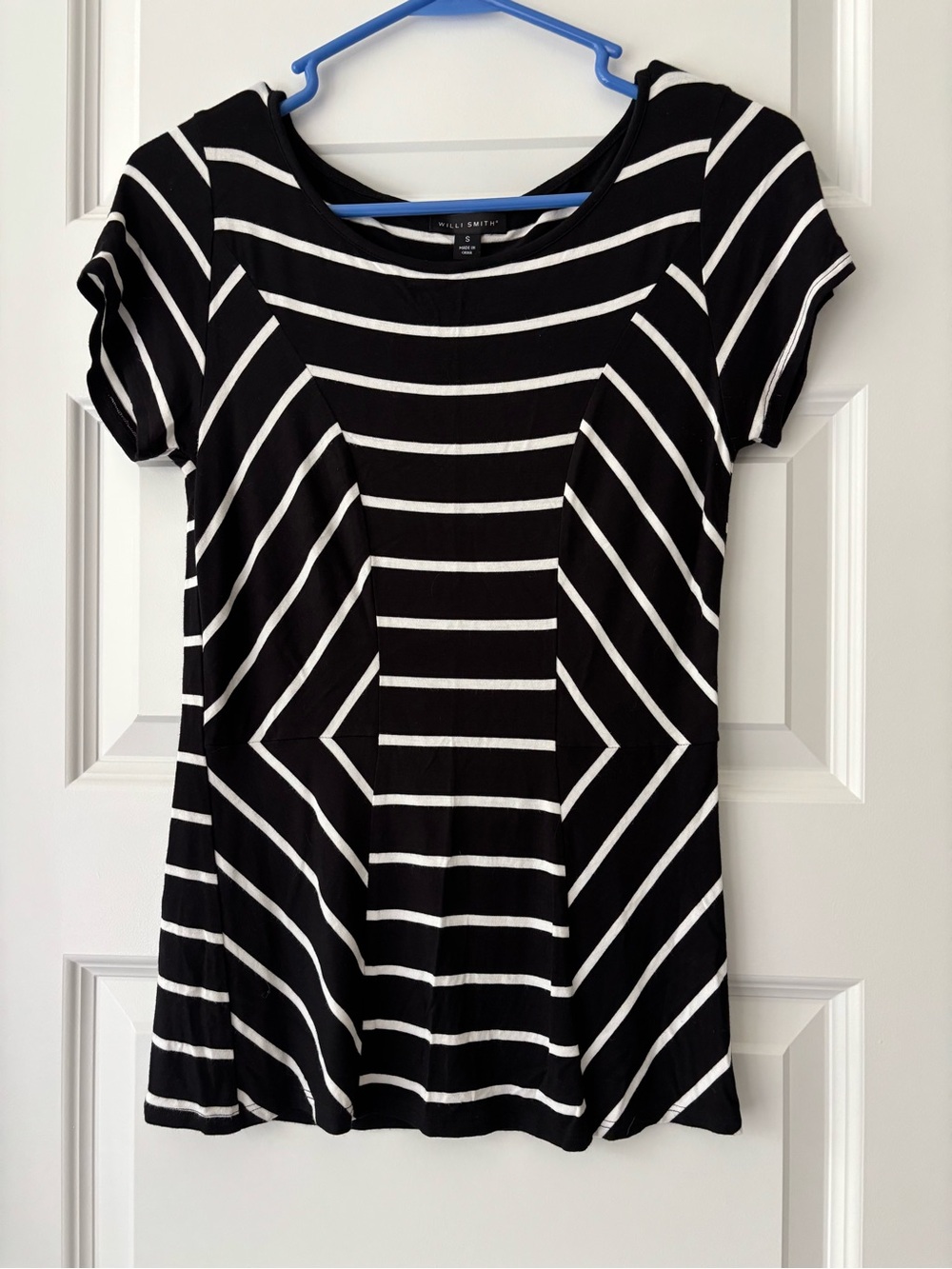Willi Smith Black White Striped Peplum Top Short Sleeve Size S